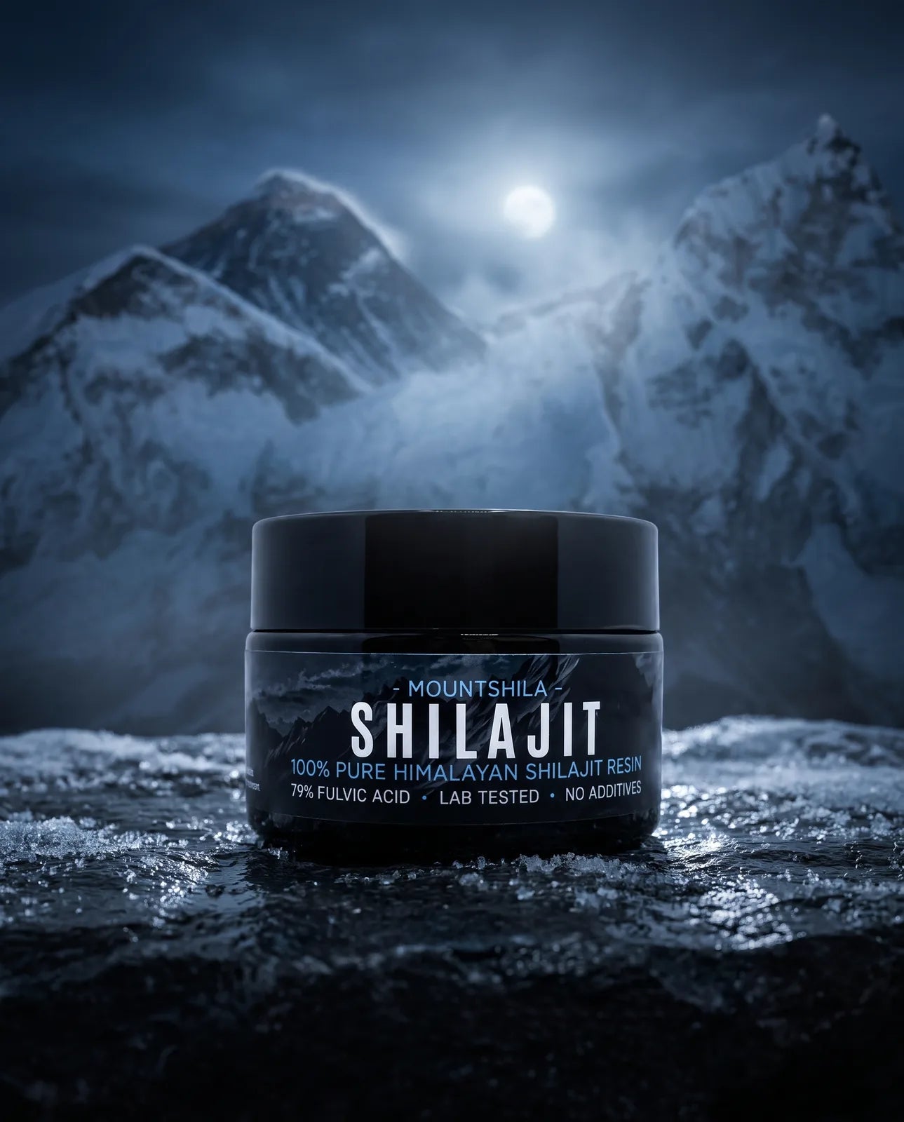Pure jar on rock, Himalayan peaks behind